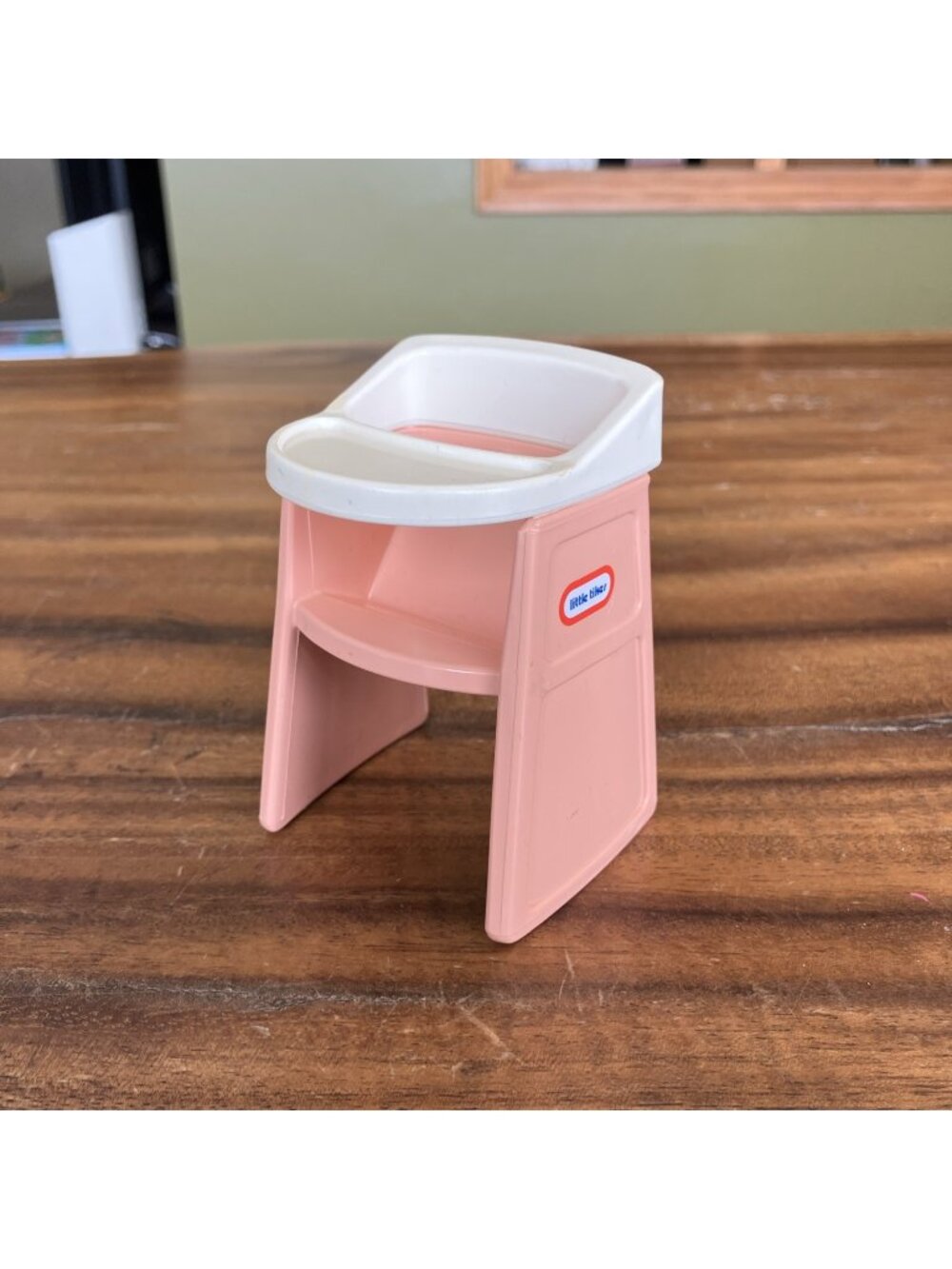 Vintage Little Tikes Dollhouse Pink & White High Chair Accessory 3.5”